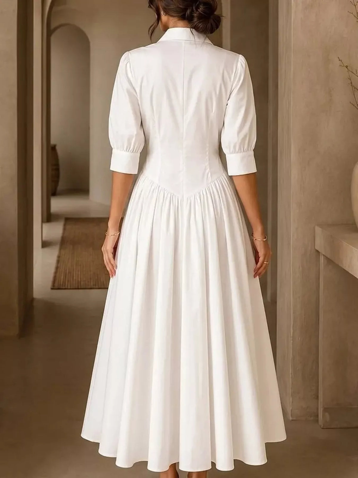 Full Size Elegant Button-Down Shirt Dress with Cinched Waist Plus Size