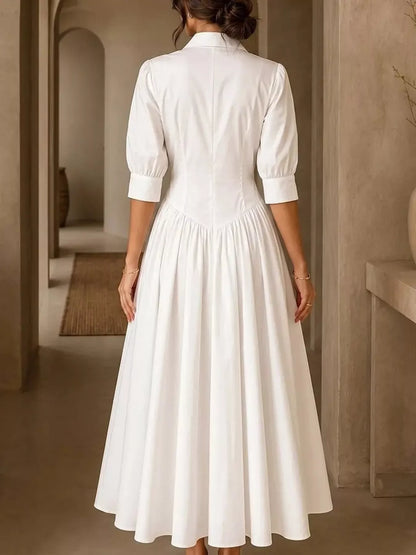 Full Size Elegant Button-Down Shirt Dress with Cinched Waist Plus Size