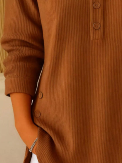 Full Size Button Detail Corduroy Top Plus Size