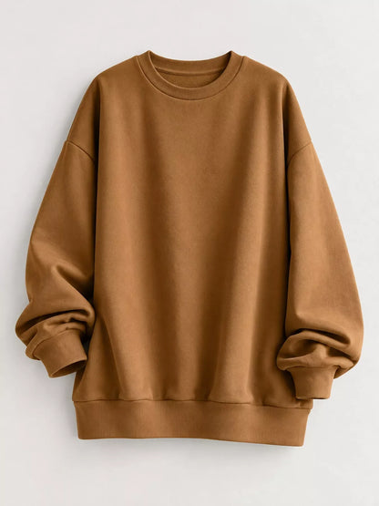 Full Size Solid Color Crew Neck Sweatshirt Plus Size