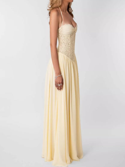 Lace Corset Halter Neck Maxi Dress