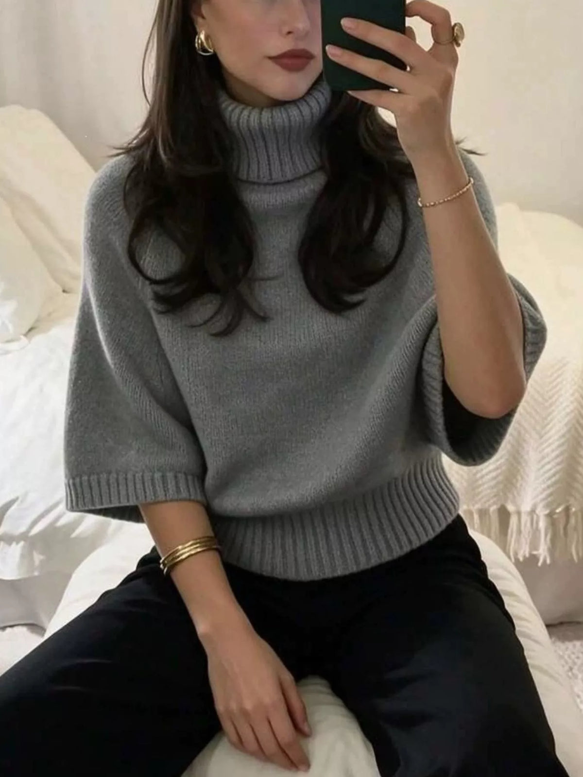 Turtleneck Batwing Sleeve Sweater