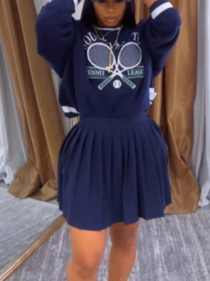 Graphic Sweatshirt & Pleated Skirt Set