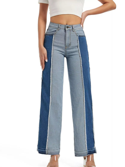 High-Waisted Two Tone Jeans