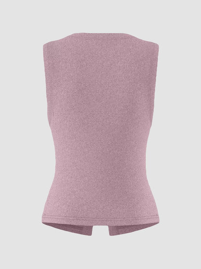 Ribbed Button-Front Sleeveless Tank