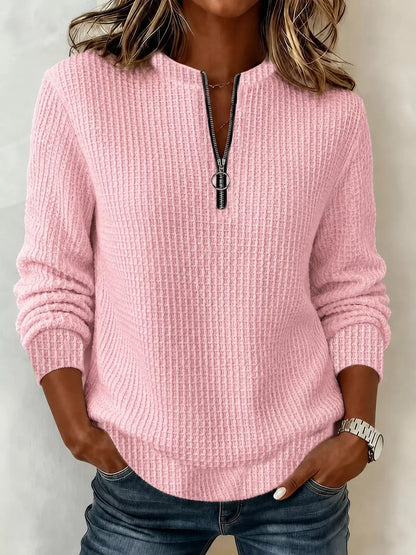 Full Size Quarter-Zip Waffle Knit Sweatshirt Plus Size