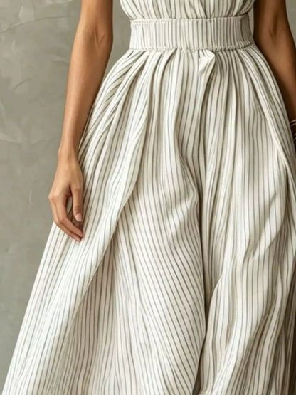 Striped Mock Neck Sleeveless Maxi Dress