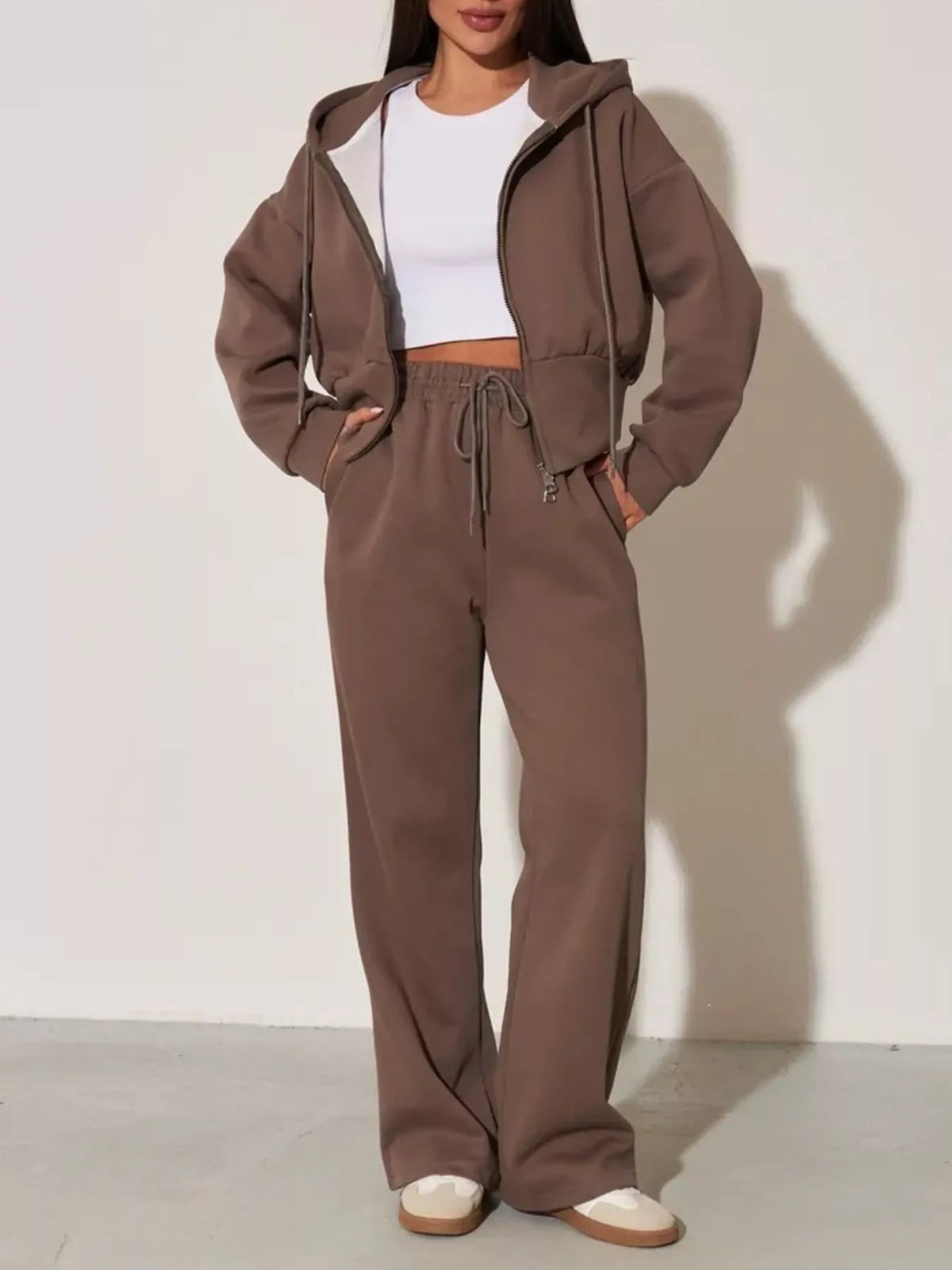 Zip-Up Hoodie and Wide-Leg Pants Set