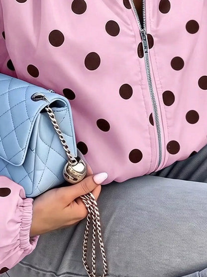 Polka Dot Zip Up Hooded Jacket