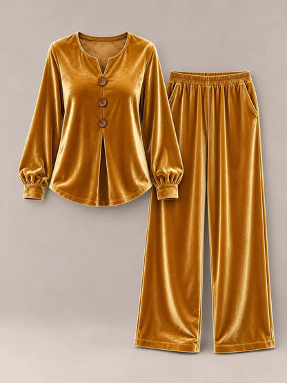 Decorative Button Top and Pants Set