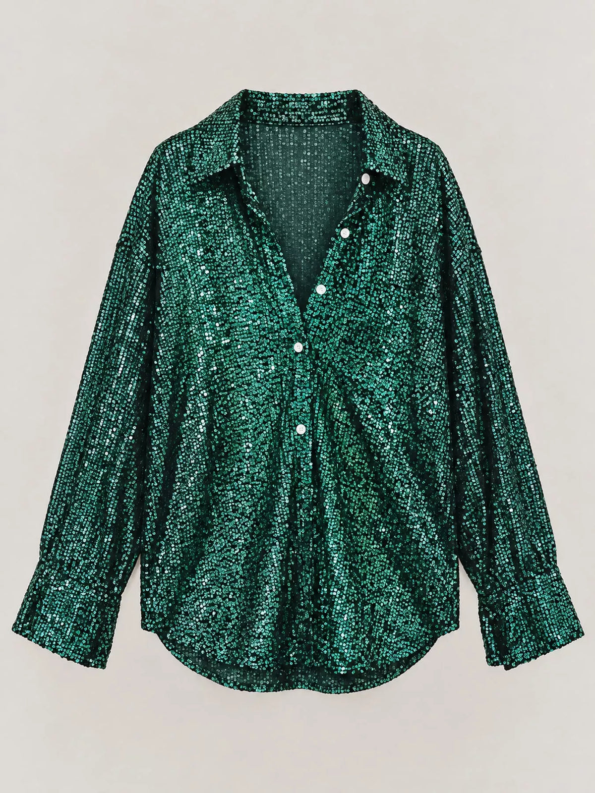 Full Size Sequin Button Up Long Sleeve Shirt Plus Size