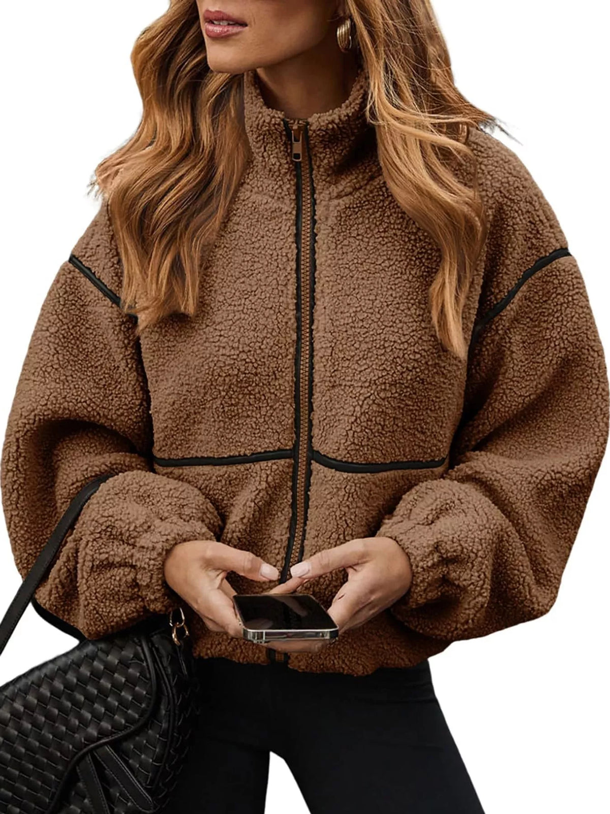 Stand Collar Cozy Sherpa Fleece Zip-Up Jacket