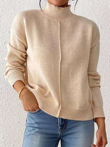 Center Seam Detail Turtleneck Sweater for Women