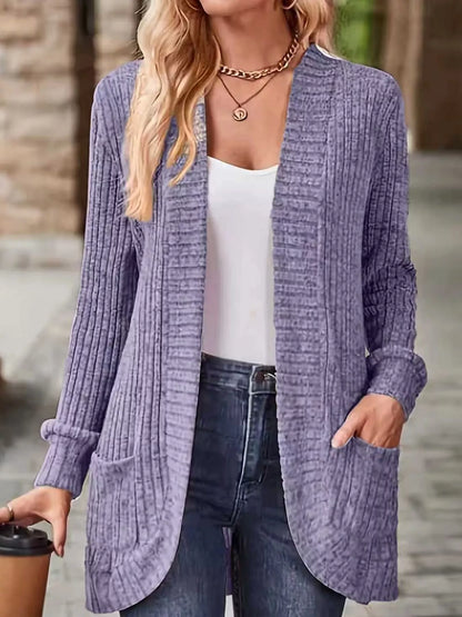Full Size Classic Ribbed Open-Front Longline Cardigan Plus Size