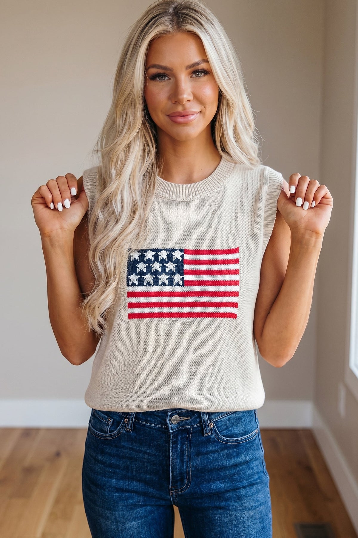 Parchment American Flag Sleeveless Sweater