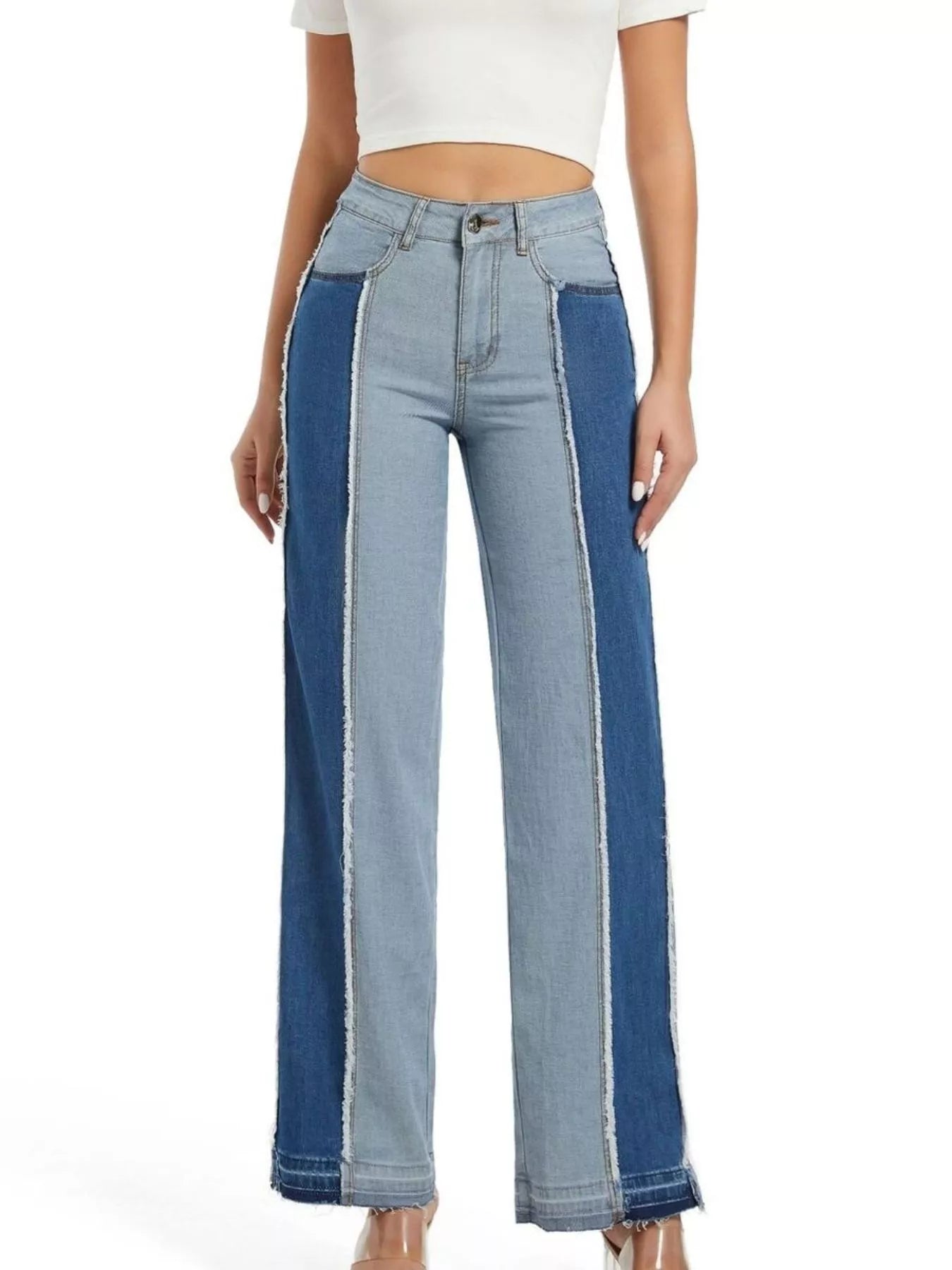 High-Waisted Two Tone Jeans