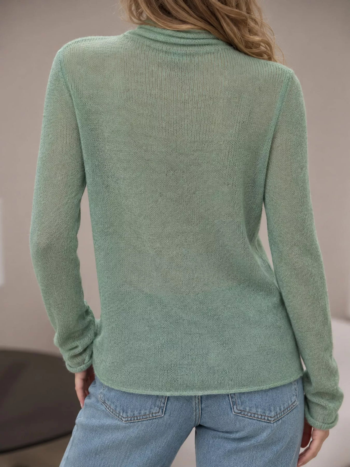 Women’s Sheer Turtleneck Knit Top – Lightweight Long Sleeve