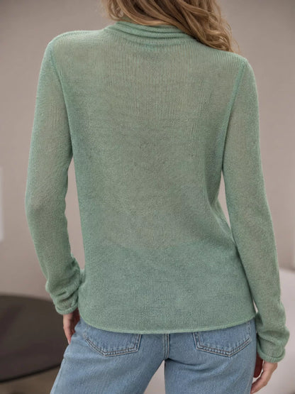 Women’s Sheer Turtleneck Knit Top – Lightweight Long Sleeve