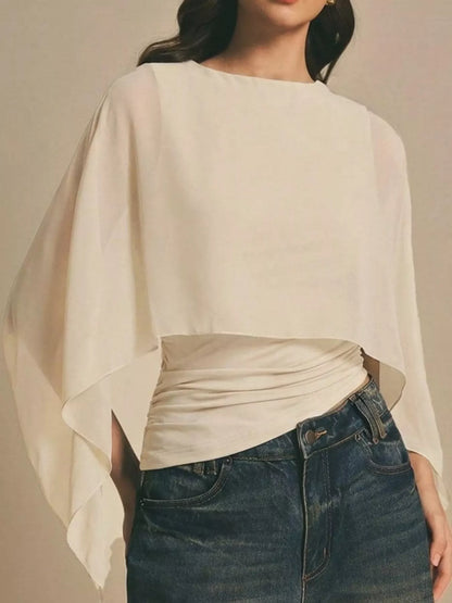 Cape Sleeve Round Neck Blouse