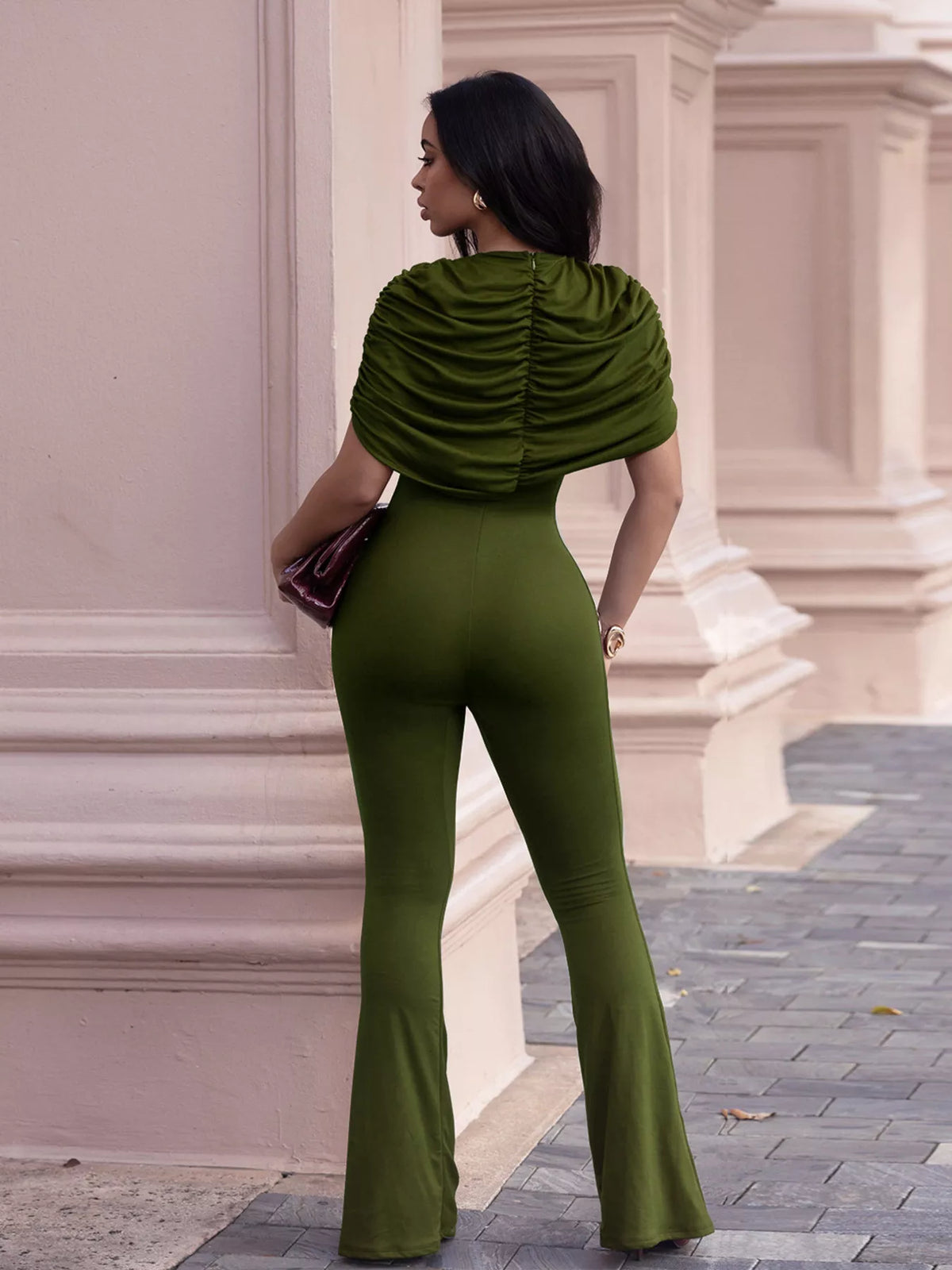 Ruched Flare Leg Jumpsuit