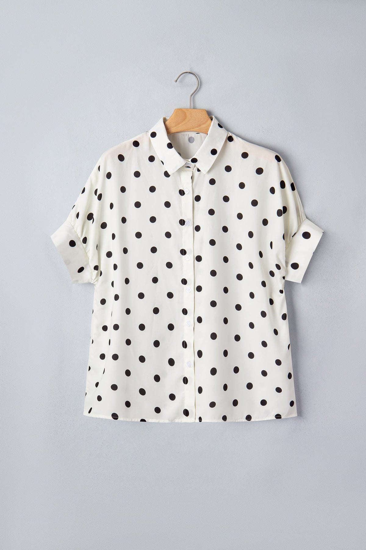 Beige Polka Dot Print Loose Dolman Shirt