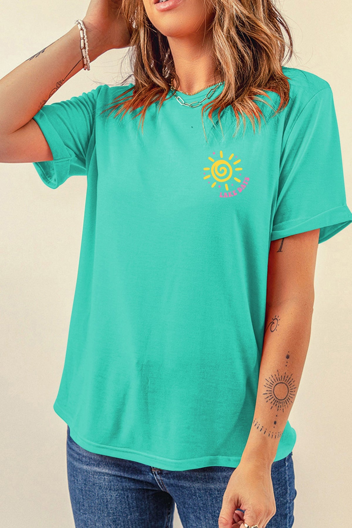 Mint Green Lake Days Double Side Printed Vacation T Shirt
