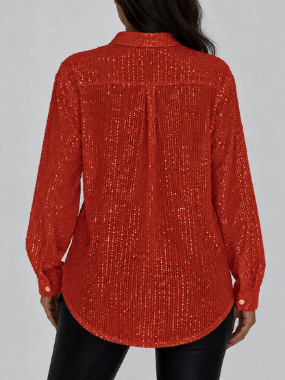 Full Size Sequin Button-Down Shirt Plus Size