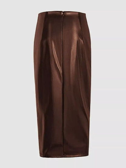 Ruched Slit Midi Skirt