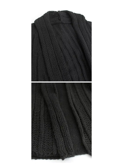 Elegant Ribbed Knit Open Front Flared Cardigan