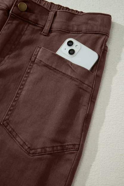 Solid Color Square Patch Pocket Ankle-length Barrel Jeans