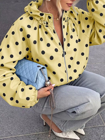 Polka Dot Zip Up Hooded Jacket