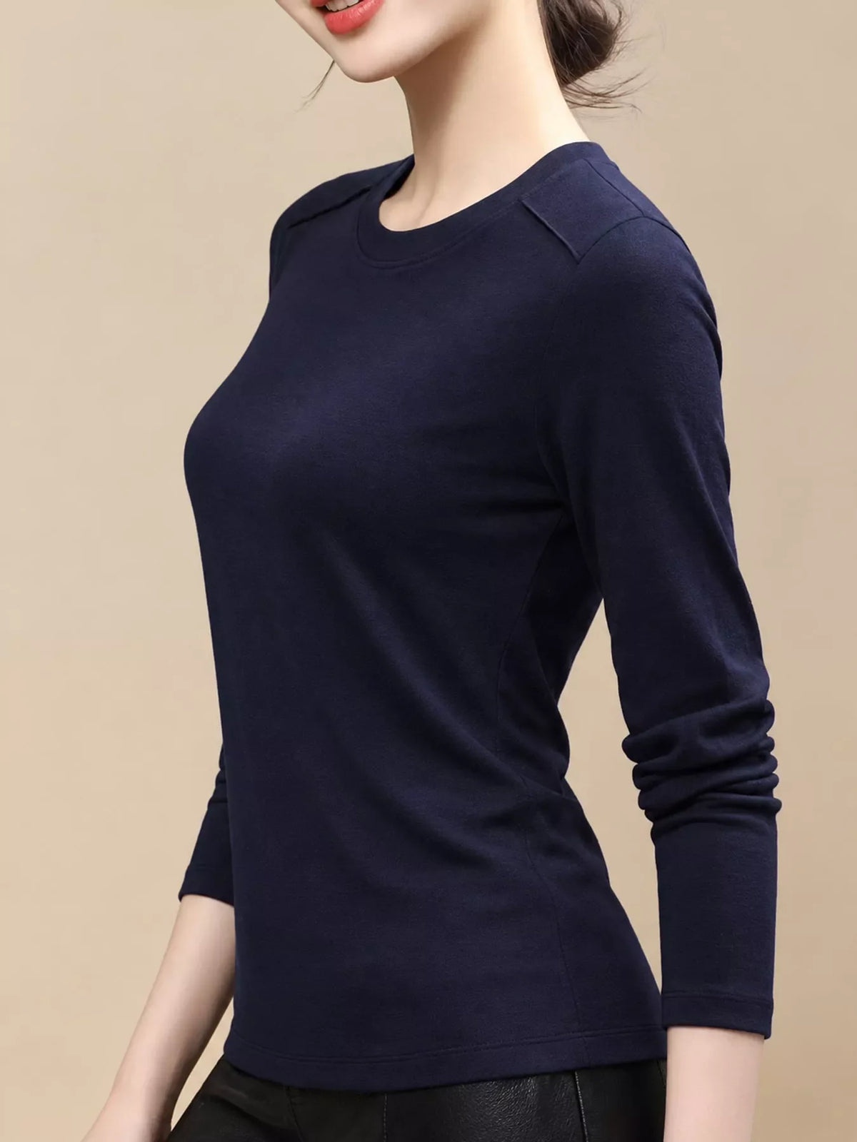 Plus Size Solid Long-Sleeve Crew Neck T-Shirt