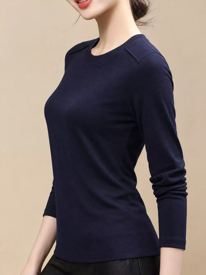 Plus Size Solid Long-Sleeve Crew Neck T-Shirt