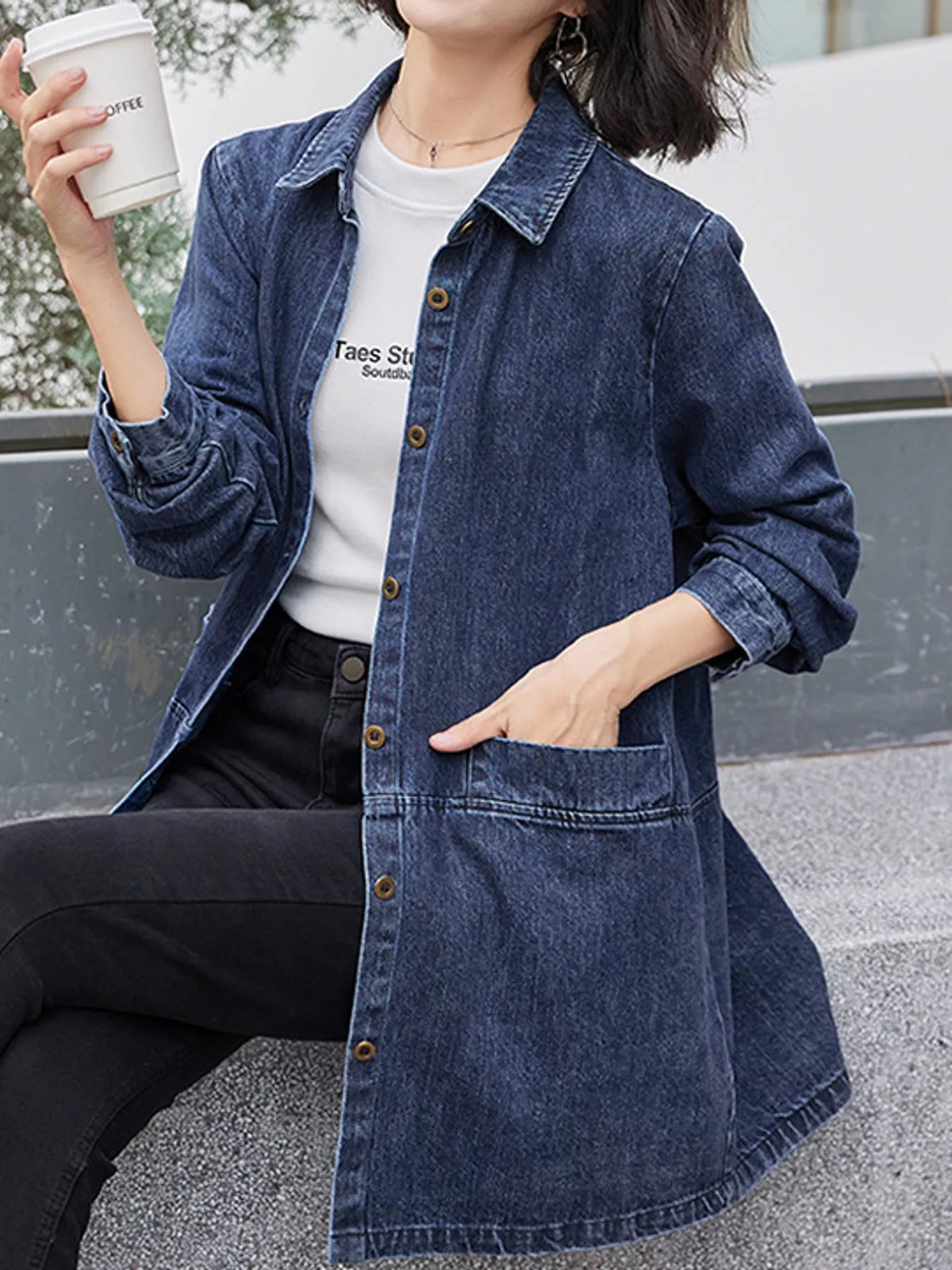 Full Size Oversized Button Up Denim Shacket Plus Size