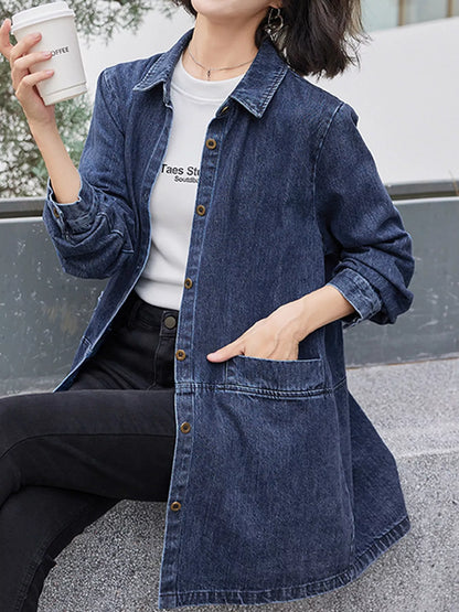 Full Size Oversized Button Up Denim Shacket Plus Size