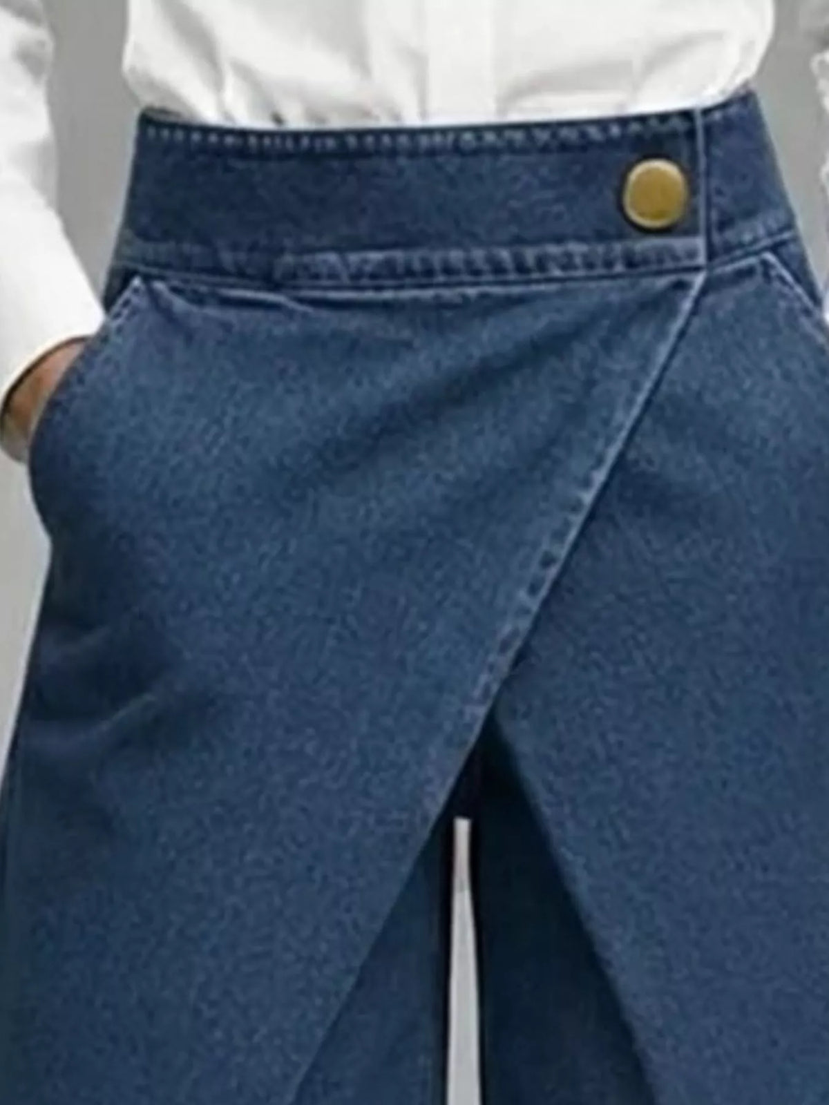 Full Size High-Waisted Wrap-Front Denim Look Shorts Plus Size