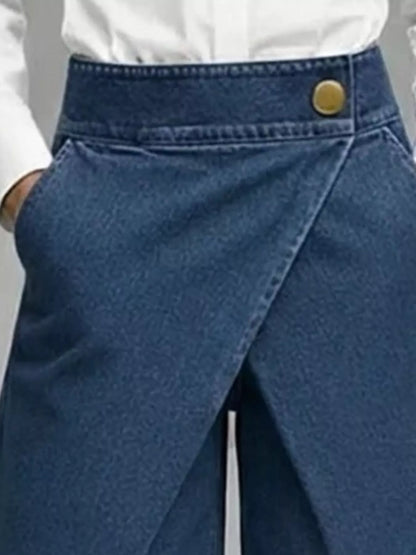 Full Size High-Waisted Wrap-Front Denim Look Shorts Plus Size