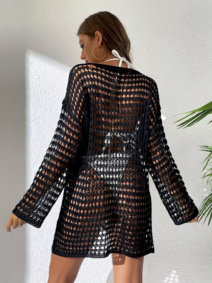 Crochet Knit Long Sleeve Cover-Up