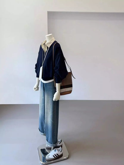 Polo-Collar Layered-Look Sweatshirt