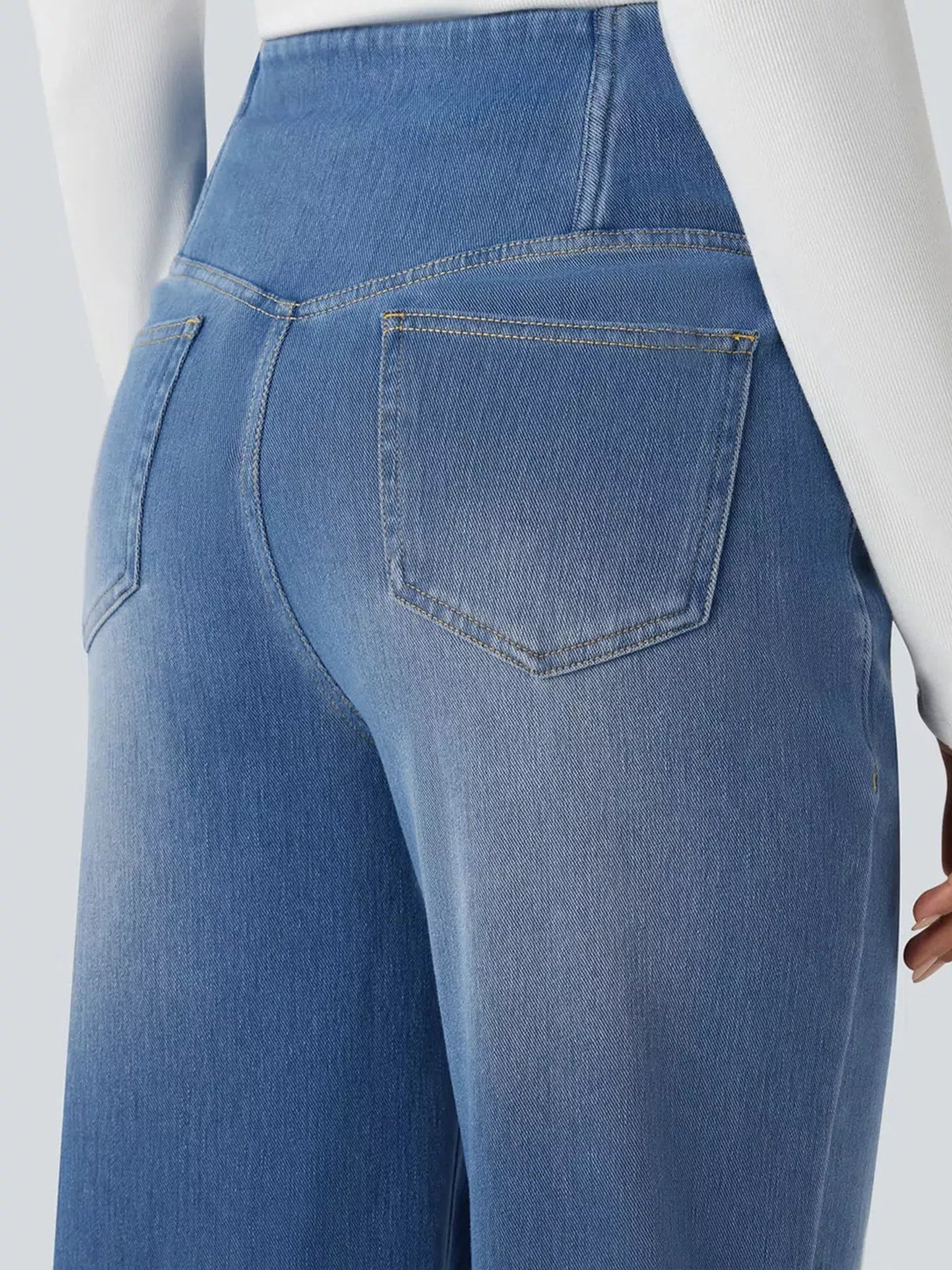 High Waisted Stretch Jeans with Crossover Waist | Straight Leg