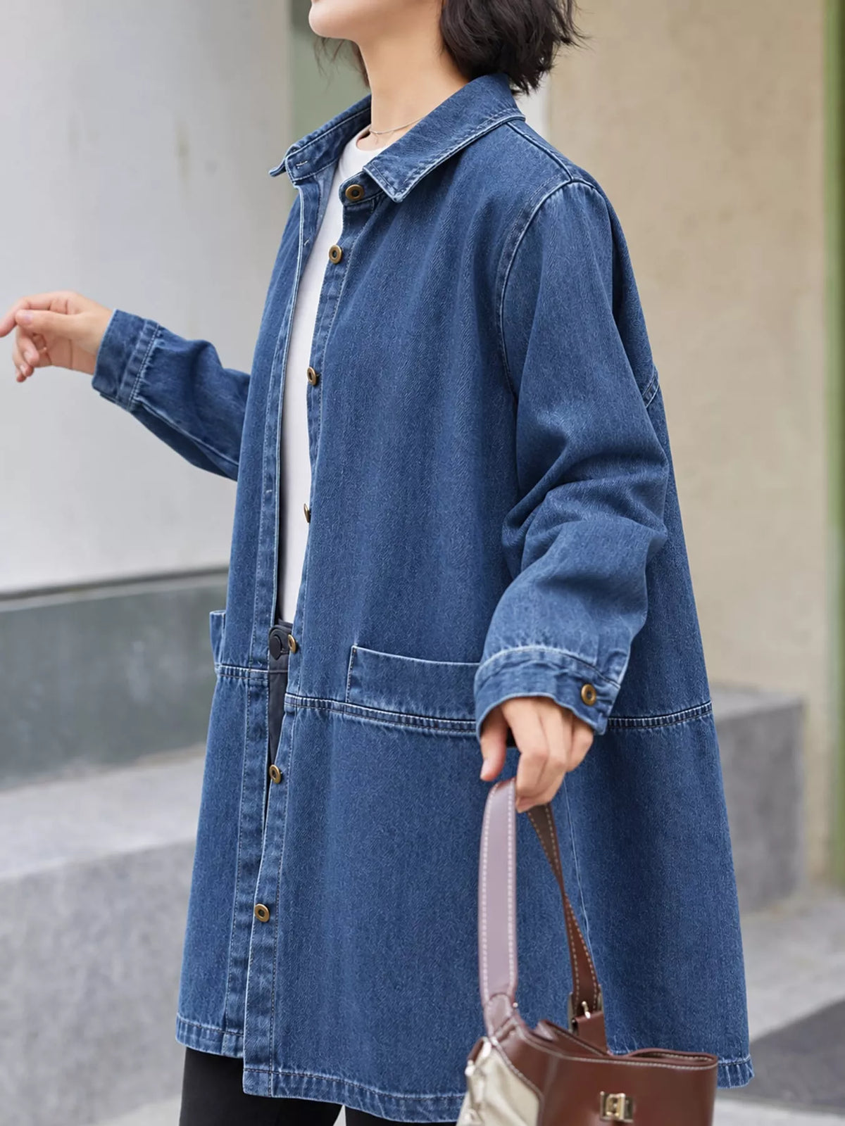 Full Size Oversized Button Up Denim Shacket Plus Size