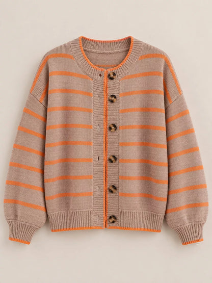 Striped Knit Cardigan for Women – Relaxed Button-Down Sweater