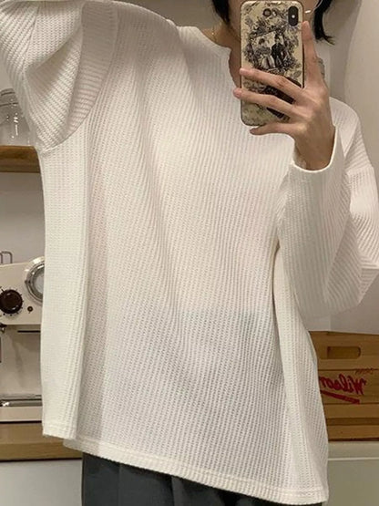 Casual Waffle Knit Long Sleeve T-Shirt