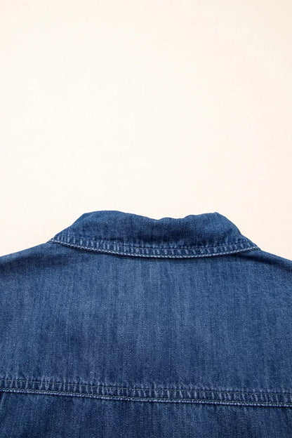 Zip Up Collared Short Sleeve Shift Mini Denim Dress