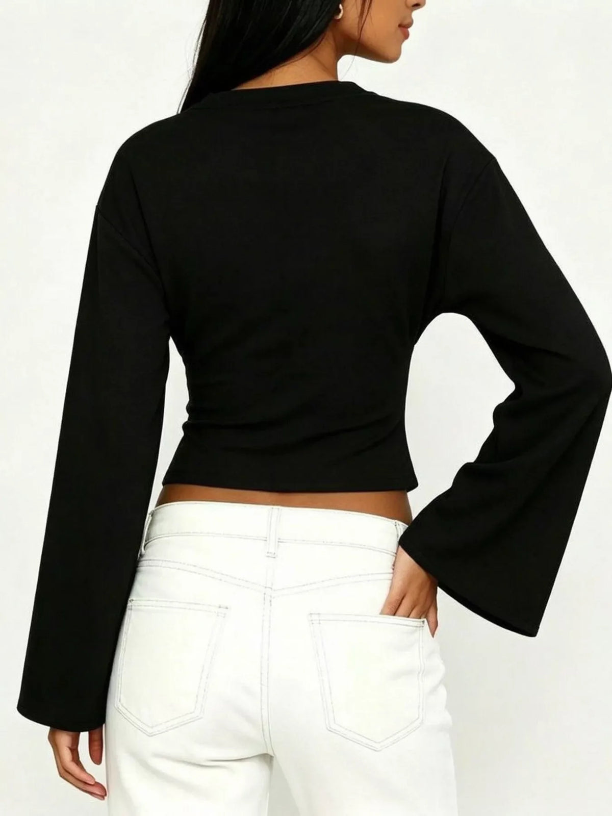 V-Neck Flare Sleeve Blouse