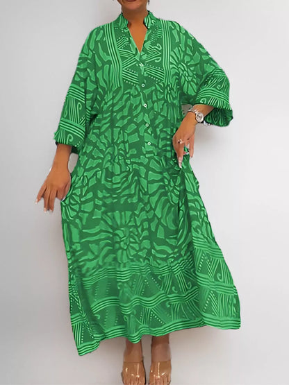 Printed Button Front Midi Dress
