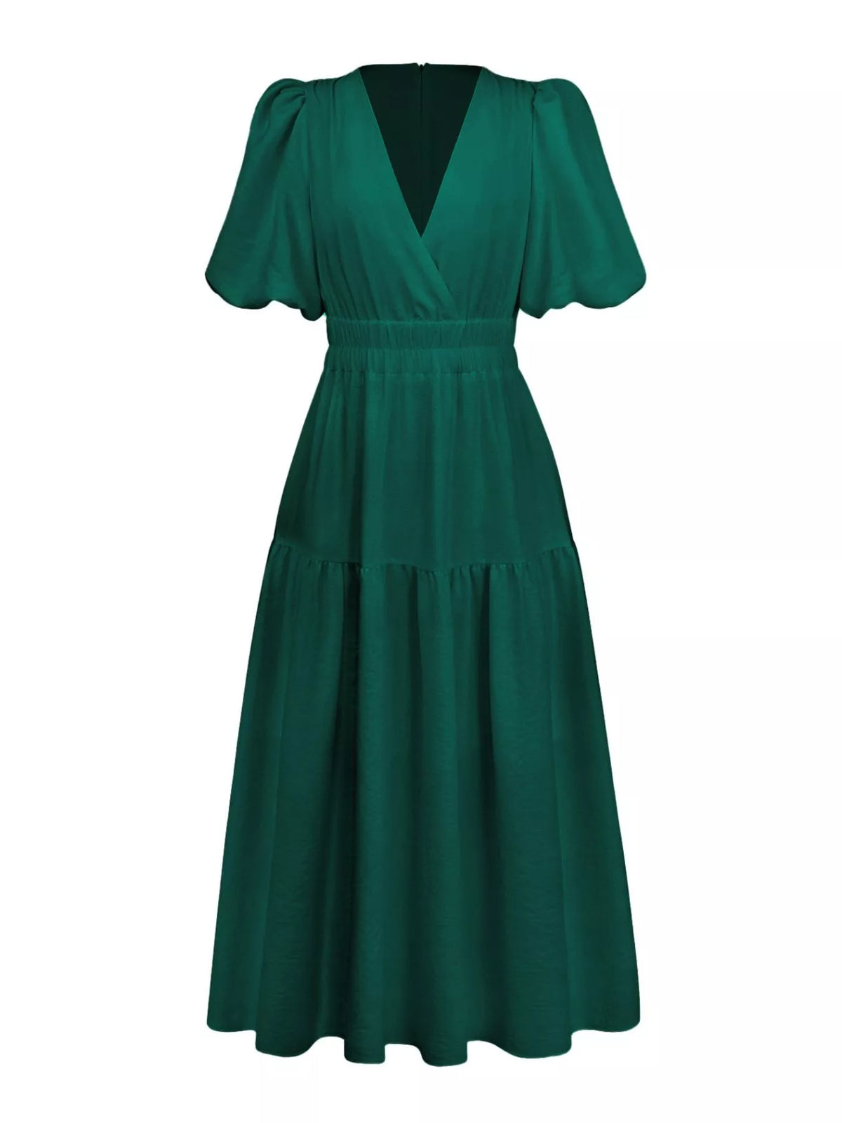 Elegant Puff Sleeve V-Neck Midi Dress