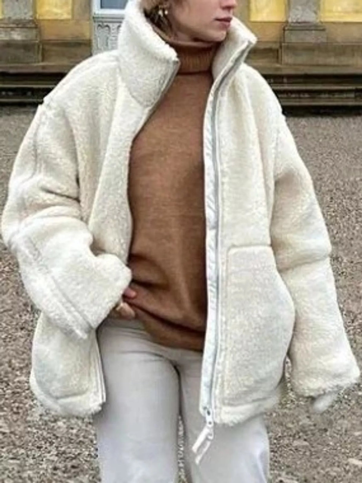 Oversized Cozy Sherpa Fleece Zip-Up Jacket