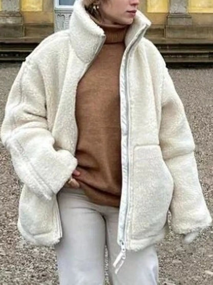Oversized Cozy Sherpa Fleece Zip-Up Jacket