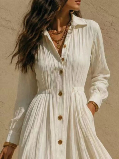 Button-Down Textured Maxi Shirt Dress
